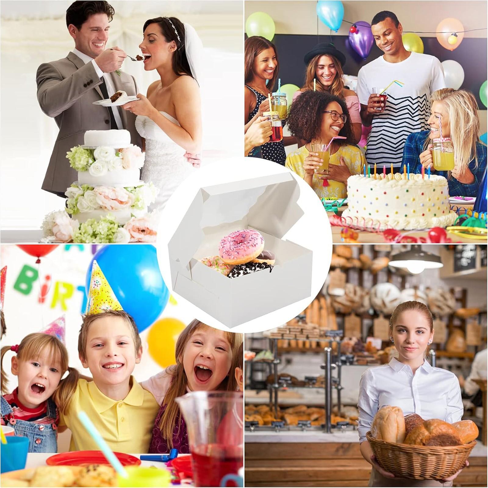 White Gift Cookie Boxes, 3.39'x3.39'x2.48' Bakery Boxes with Window, for Mini Cake Treat Dessert Pastry Donuts Macaroon Strawberries Chocolate Candy