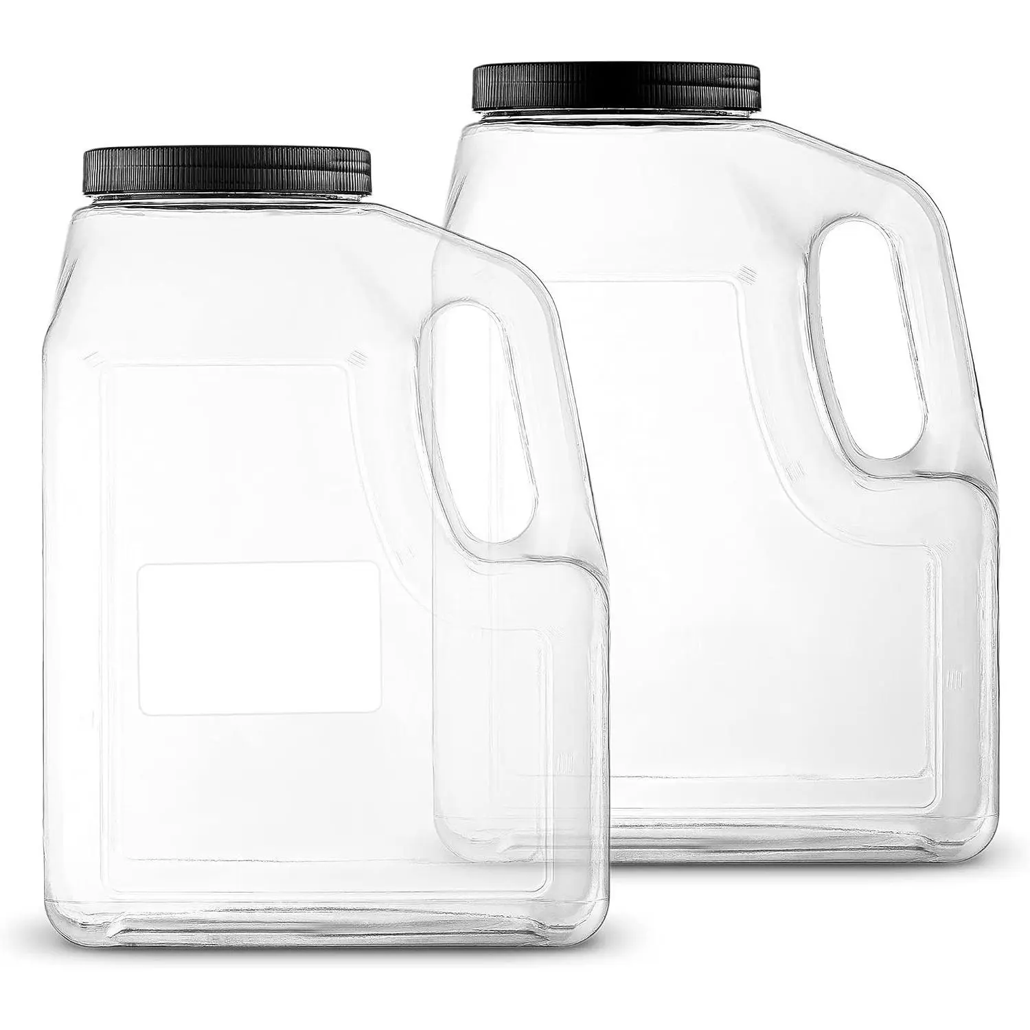 Wide Mouth Gallon Jugs (2 Pack) - 128 Ounce Rectangular Oblong Clear Plastic Jugs with Handle for Home, Commercial or Restaurant UseGift