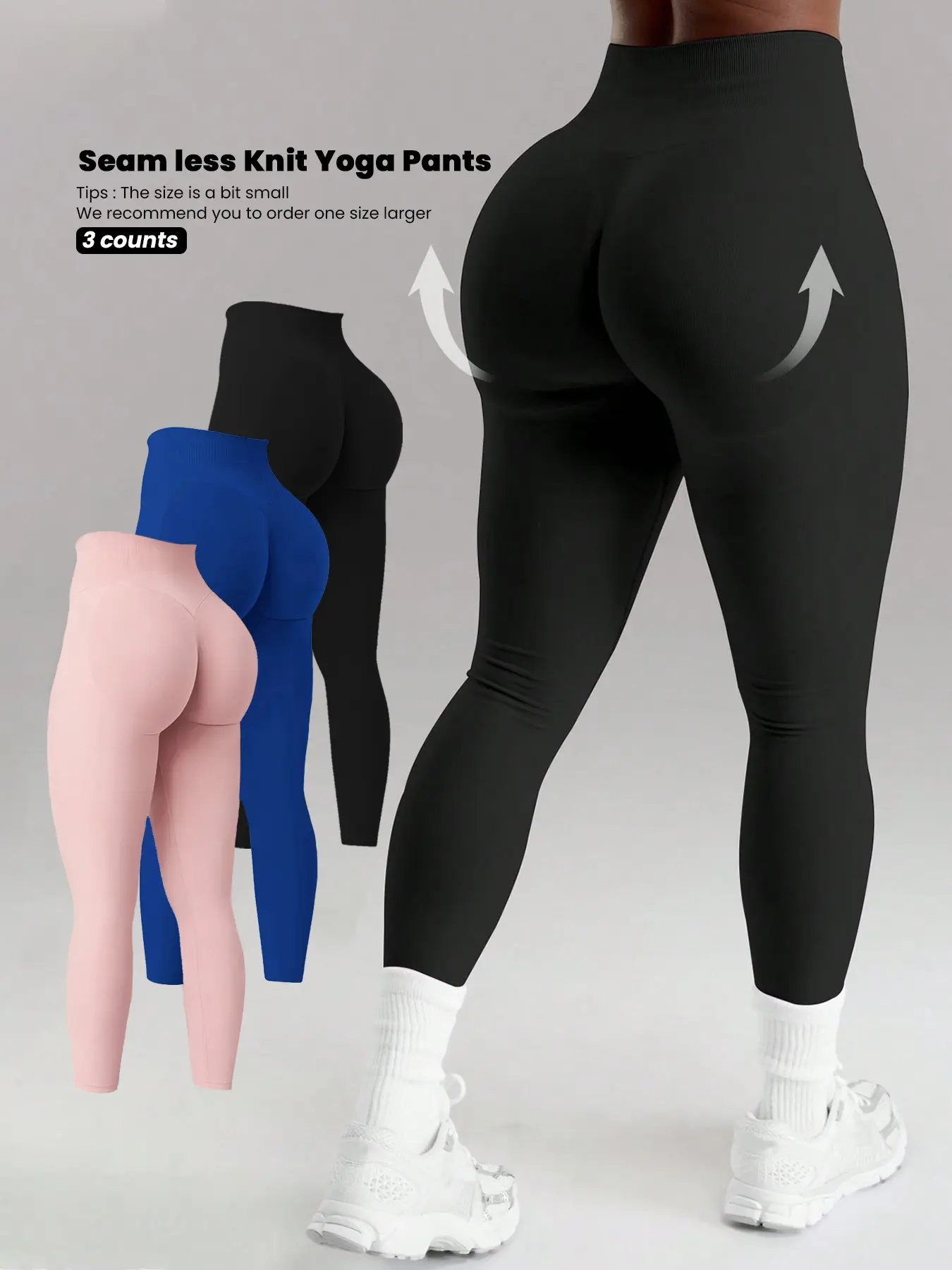 3-Pack Seamless Knitted Yoga Pants, High Waist Butt Lifting Tight Fit, High Elasticity Tummy Control Women's Sports Fitness Pants