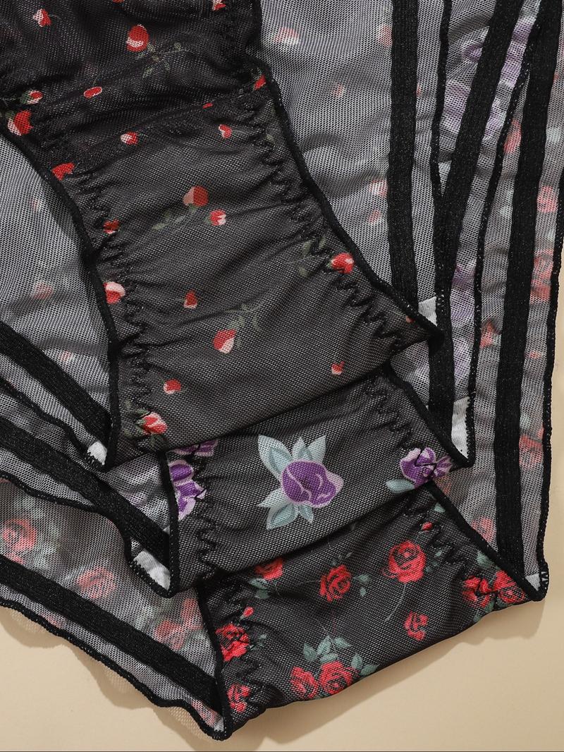 【Plus Size】 Floral Print Panty, Breathable Comfortable Panties for Daily Wear, Women's Underwear for All Seasons, Fashion Comfy Underwear