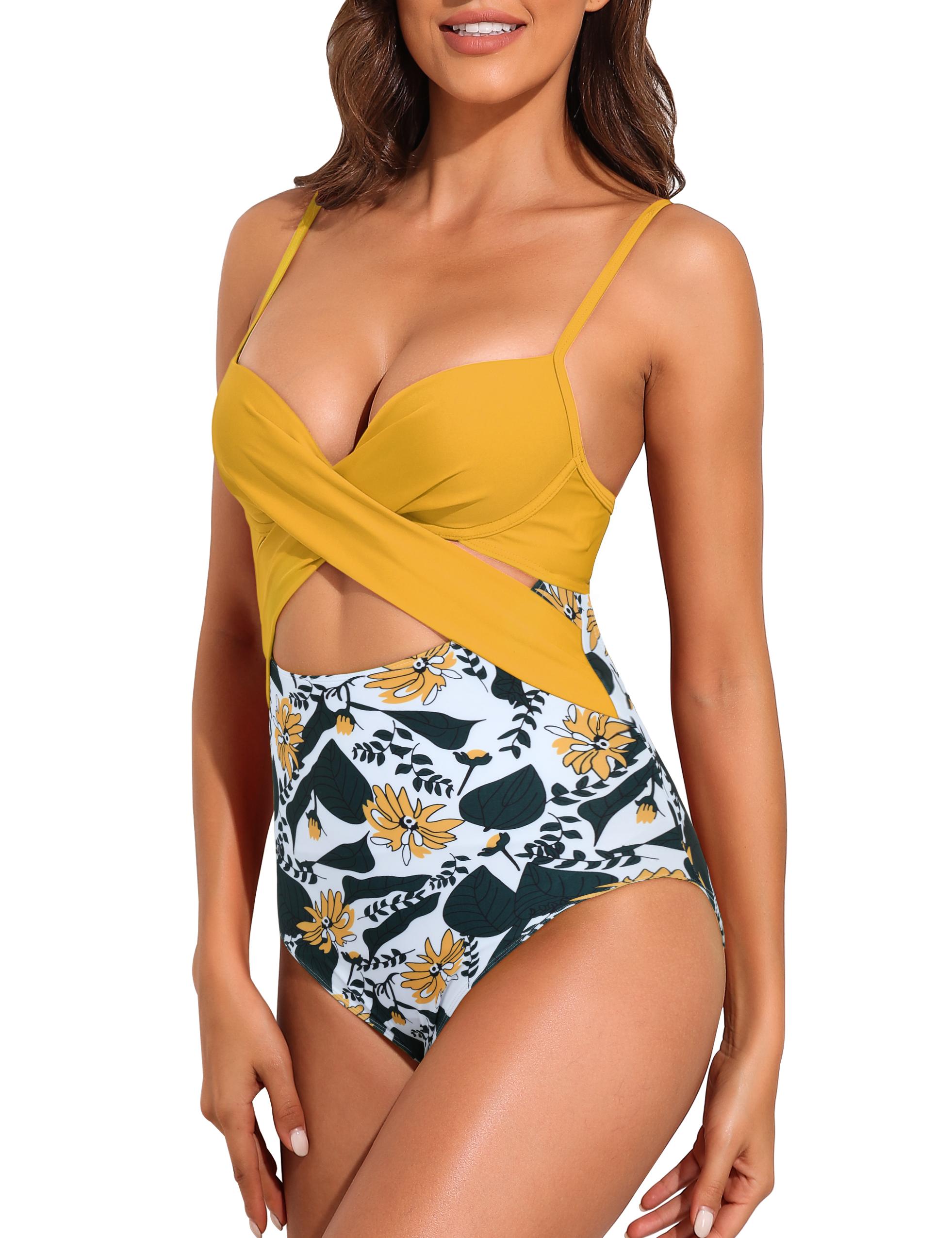 Hilor Women's Underwire One Piece Swimsuits with Crossover Cutout Bathing Suits Push Up Monokini Swimwear