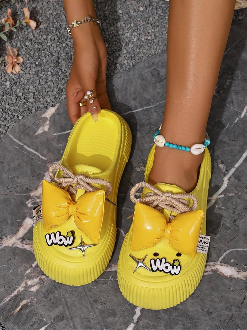 Women's Cute Cartoon Bear Decor Boho Style Slides, Casual Soft Comfortable Home Slippers, Non-slip Slippers for Indoor & Outdoor Wear