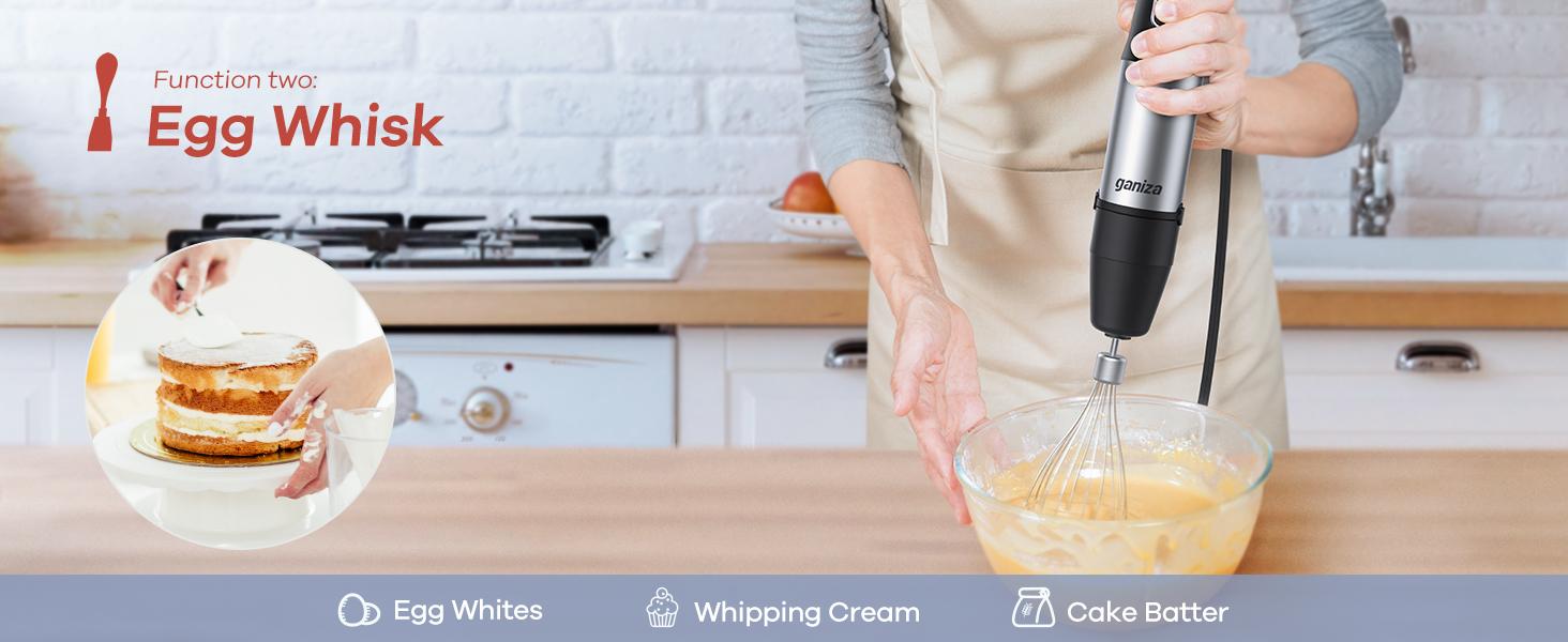 【 Only $27.99!!!】Ganiza Electric Immersion Blender Handheld, Max 1000W, 16 Speed, Stainless Steel, 800ml Mixing Beaker, 600ml Chopper, Whisk and Milk Frother Household Appliances Multifunction Durable