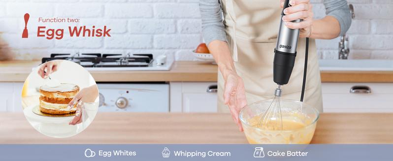 【 Only $27.99!!!】Ganiza Electric Immersion Blender Handheld, Max 1000W, 16 Speed, Stainless Steel, 800ml Mixing Beaker, 600ml Chopper, Whisk and Milk Frother Household Appliances Multifunction Durable