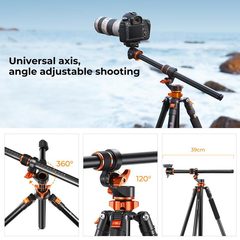 【K&F CONCEPT】 90 inch/230cm Ultra High Camera Tripod,Horizontal Overhead Shooting Travel Tripods with Metal Ball Head 10KG Load Capacity,Detachable Monopod, for Indoor and Outdoor Use T254A7+BH-28L