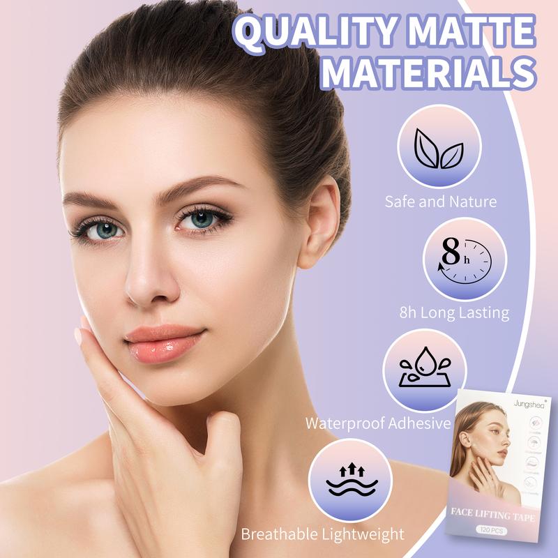 120 Pcs Face Lift Patches – Strong Adhesion Lifting Strips｜Invisible Face Contour Tape｜Neck & Jawline Firming｜Breathable V-Shape Patches for Makeup
