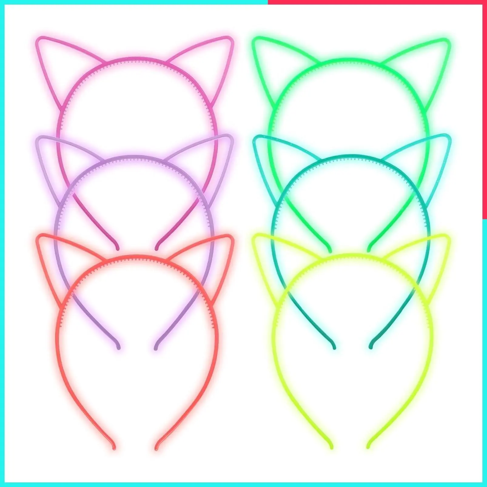 6 Colors Glow in the Dark Cat Hairbands - Plastic Light Up Headbands for Toddlers, Christmas, New Year & Birthday Party
