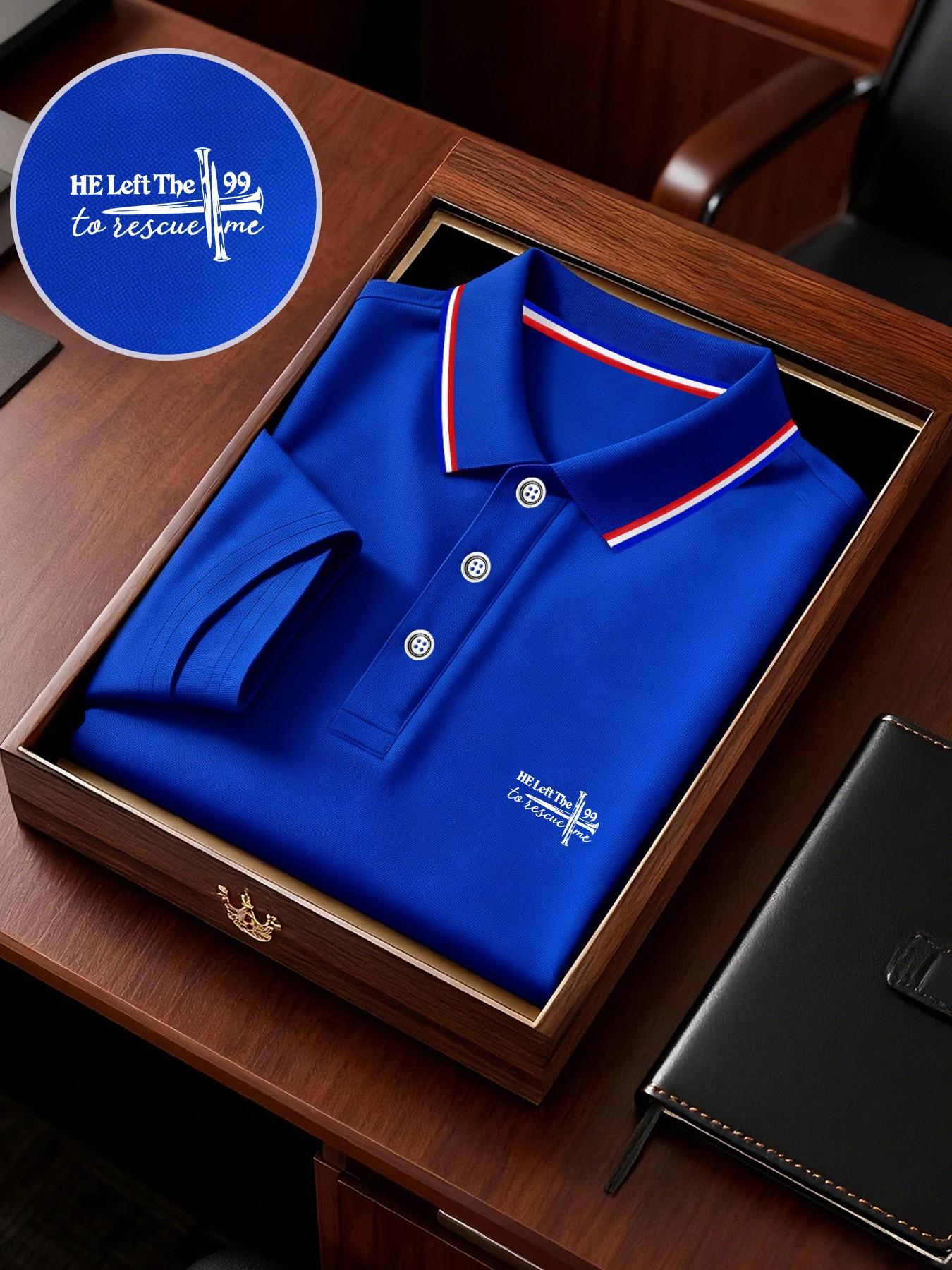 Men's Geometric Print Polo Shirt, Loose-Fitting Short Sleeve, Breathable Elastic Fabric, Casual Business Tee, Spring Summer New Arrival