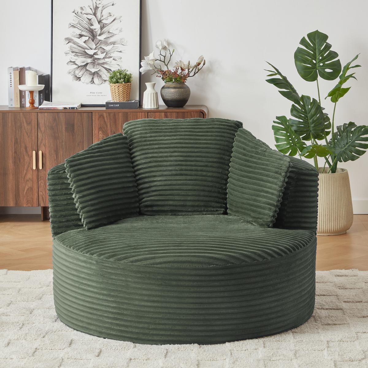 Compressible Corduroy Round Chair with Cushioned Backrest - Modern Comfort Seating for Living Room,Office,Apartment(no swivel)
