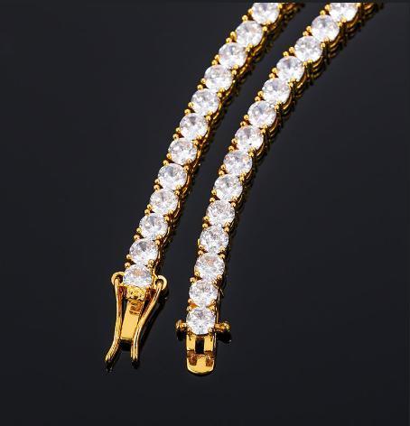 【#N11  live2】3mm Three Prong Inlaid Shiny Synthetic Moissanite Tennis Chain 925 Sterling Silver Necklace Unisex Hip Hop Rap Trend Gift Party