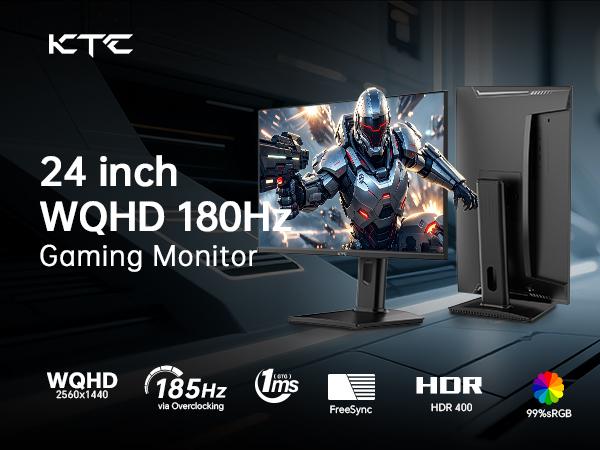 KTC 24" 2K QHD 180Hz HDR400 Gaming Monitor, Fast IPS 2560*1440p Computer Monitor, Up to 185Hz, 1ms, G-Sync/FreeSync, Height Adjustable, 2 x HDMI, 1 x DP, H24T7
