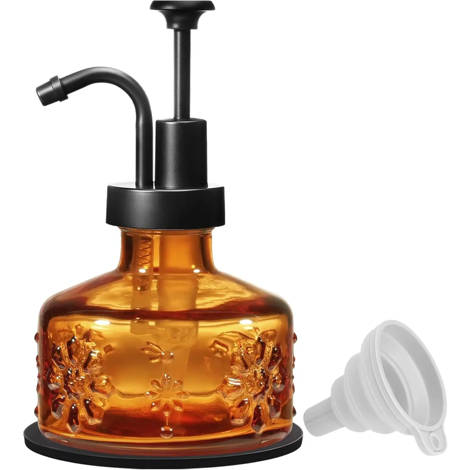 8 Oz Amber Glass Soap Dispenser with Rust-Proof Pump,1 Pack | Antique Rustic Hand Liquid Bottle for Bathroom/Kitchen, Vintage/Farmhouse/Boho Style, Pump Dispenser, Refillable