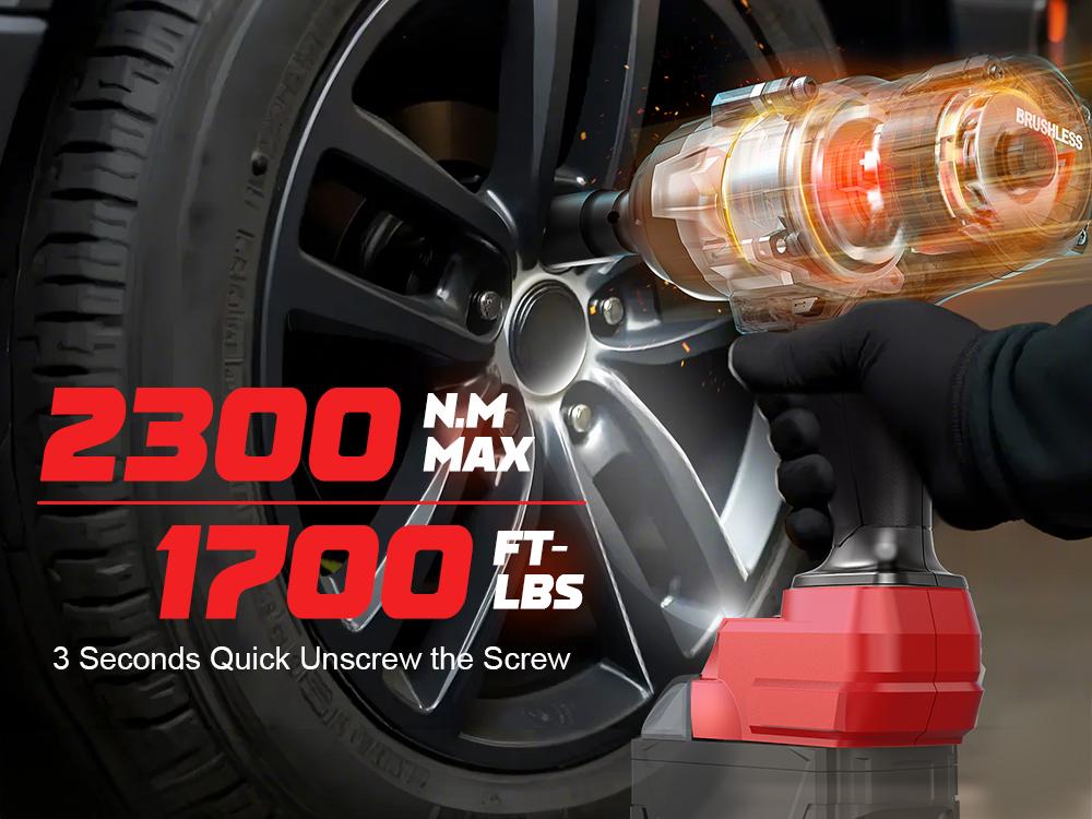 1700Ft-lbs (2300N.m) Cordless Impact Wrench 1/2" Compatible with Milwaukee 18V Battery(No Battery!!), Brushless Impact Gun with 4 Modes & LED Light for Car, Truck