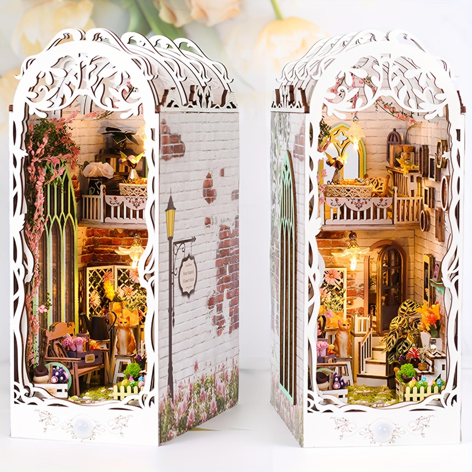 3D Wooden Puzzle, 1 Box DIY Book Nook Kit, DIY Flower Room Model Kit, 3D Desktop Decoration Ornament, DIY Model Kit for Bookshelf Decoration, DIY Building Model