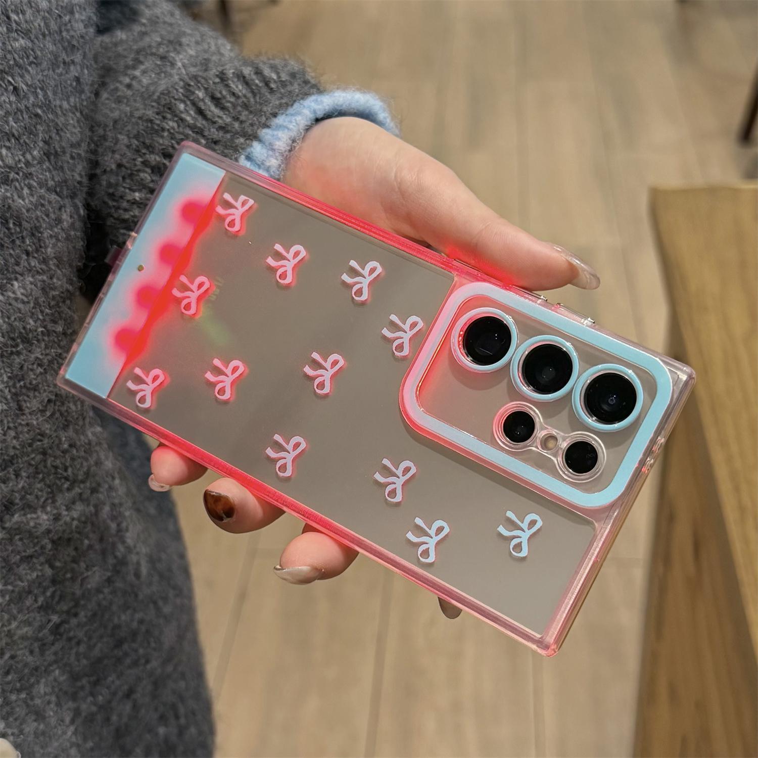 LED Light Up Bowknot Case for Samsung Galaxy S24/S25/S26 Ultra Plus, LED Flash Light up Incoming Call Phone Case, Shockproof Clear TPU Cover for Women Girls, Accessories, Smartphone#SummerVibes summervibes Cellphone Protection