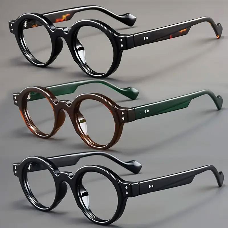 3PCS men's and women's classic retro round rice nail trendy high-definition reading glasses, Reading eyeglasses - PC material,+1.0 to+4.0 degrees, lightweight and durable