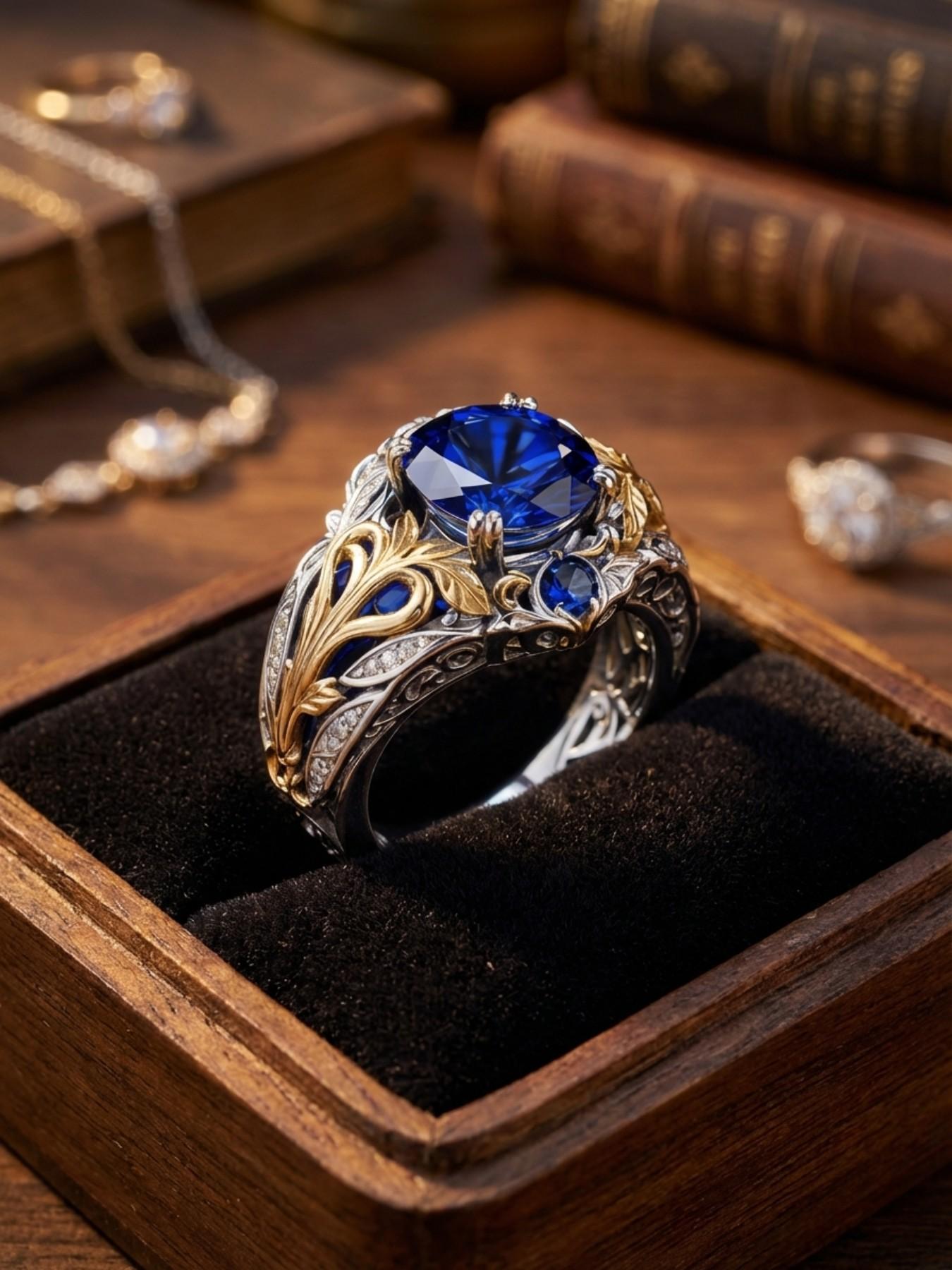 Vintage Style Synthetic Sapphire Two Ring Set for Men and Women, Dominating Boho Design, Ideal for Everyday & Party Wear