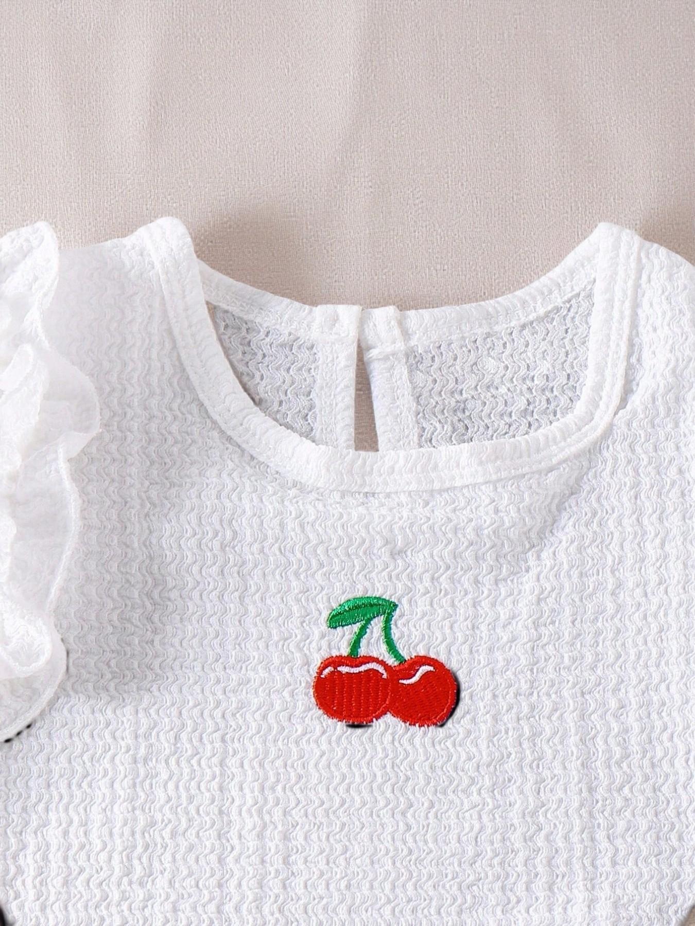 Girls' Textured Fabric Embroidered Summer Two-Piece Set, Cute 3D Pattern Fashion, Essential for Stylish Girls Clothes Kids