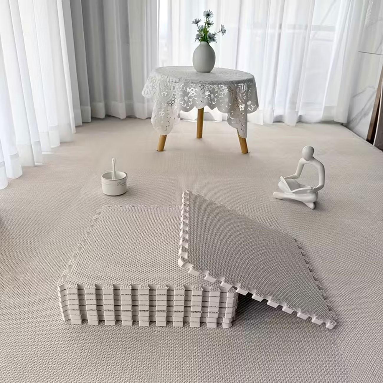 20-Piece Linen Patchwork Rug Set, Interlocking, Washable, Durable, Ideal for Bedroom, Living Room, Balcony, Office, 59.05x47.24 Inches