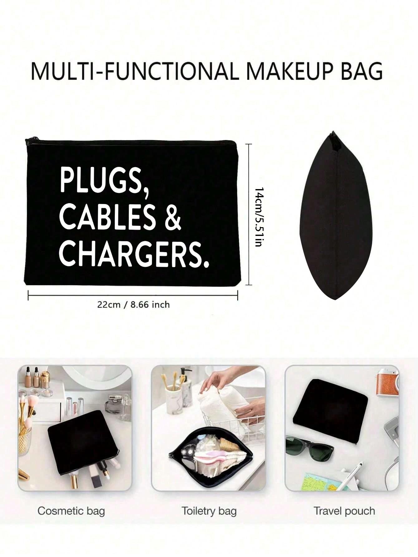 Canvas Charger and Data Cable Organizer Bag, Makeup Bag, Non-Waterproof, Formaldehyde-Free, Fun Multi-Functional USB Storage Pack