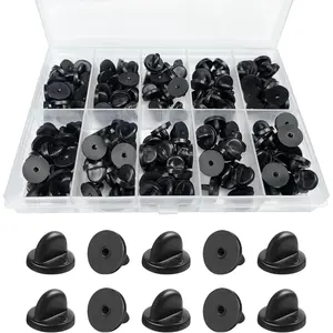 150Pcs Locking Rubber Pin Backs with Storage Case Black Silicone Pin Locks for Brooch Tie Hat Badge Insignia