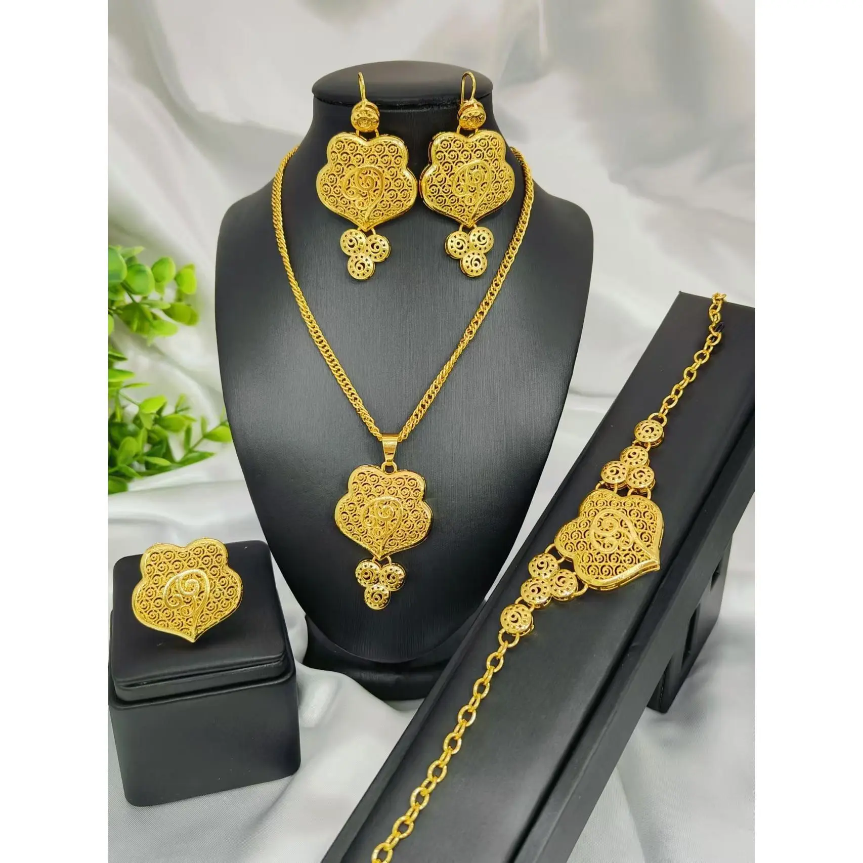 Sudan Nigeria Eritrea Kenya Wedding Jewelry Set Pure Gold Color African Gold Set Habesha style Romantic
