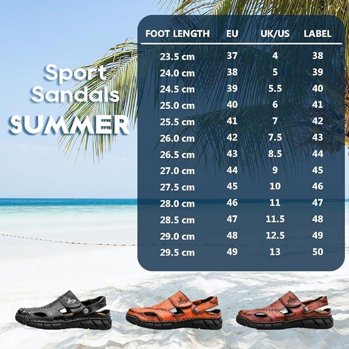 GREKS Men's Casual Hiking Beach Sandals Hand-Stitched Hollow Slip-on Wide Fit Non-Slip Breathable Dark Brown Black