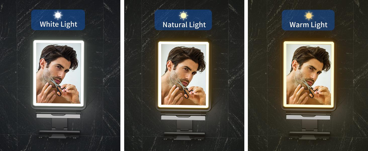Shower Mirror Fogless for Shaving with Squeegee to Keep Clean or Remove Foggy Mess, Fogless Mirror for Shower Two Mounting Solution, Dimmable Lighting