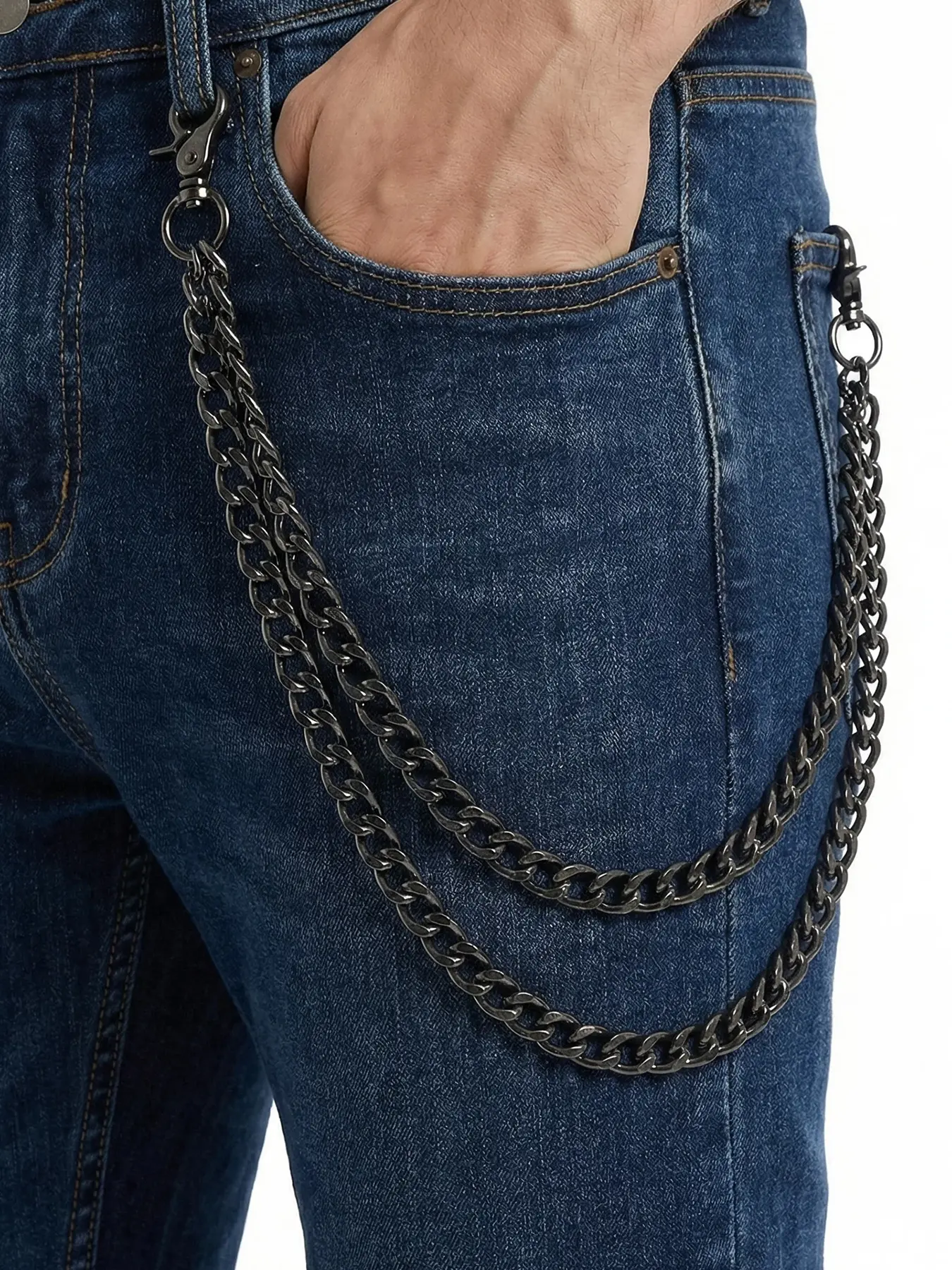 Double Layer Wallet Chain Men Women, Biker Motorcycle Pants Jean Punk Goth Key Chain, Fashionable Alloy Cool Keychains, Keychain Accessory