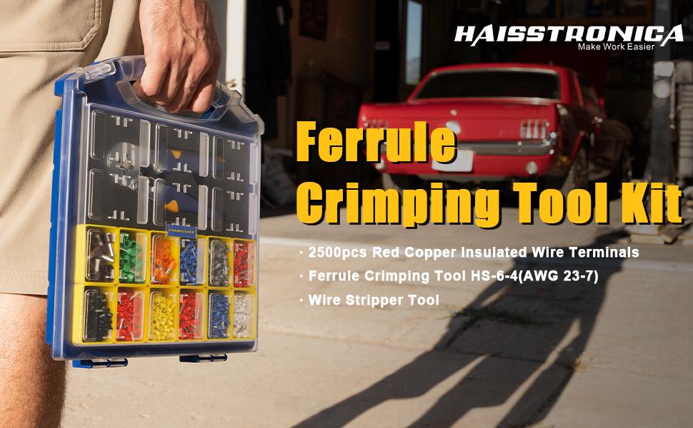 haisstronica Ferrule Crimping  Kit AWG 23-7 Wire Ferrules Crimper with 2500pcs Wire End Terminals AWG 22-7 and Wire Stripper,Father's Day Gift multi tool