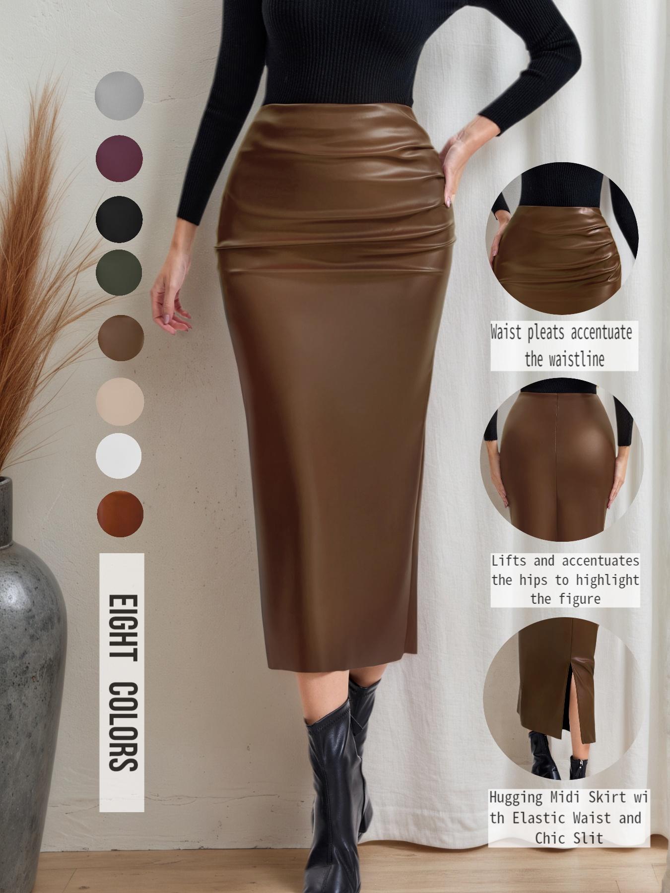 Women's Christmas Autumn Winter A-Line Skirt, Split Thigh High Waist Midi Dress, Chic Casual Daily Wear, Plain Pattern, All Seasons