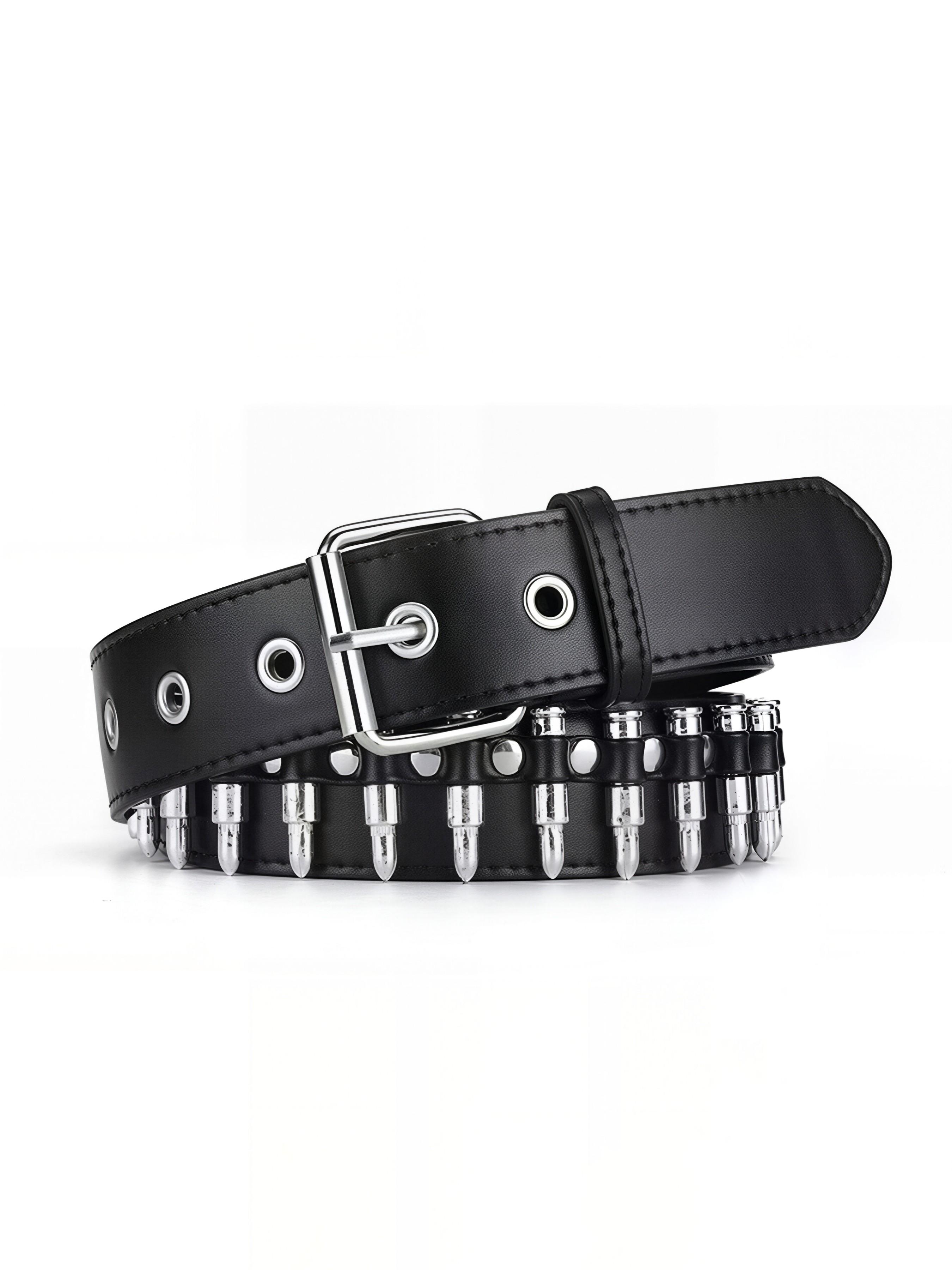 Punk Rock Bullet Head PU Belt, Unisex Rivet Decor, Streetwear & Music Festival Fashion, All-Season Plain Style, Made in China, Unisex Statement Belt, Rivet Decorated Belt