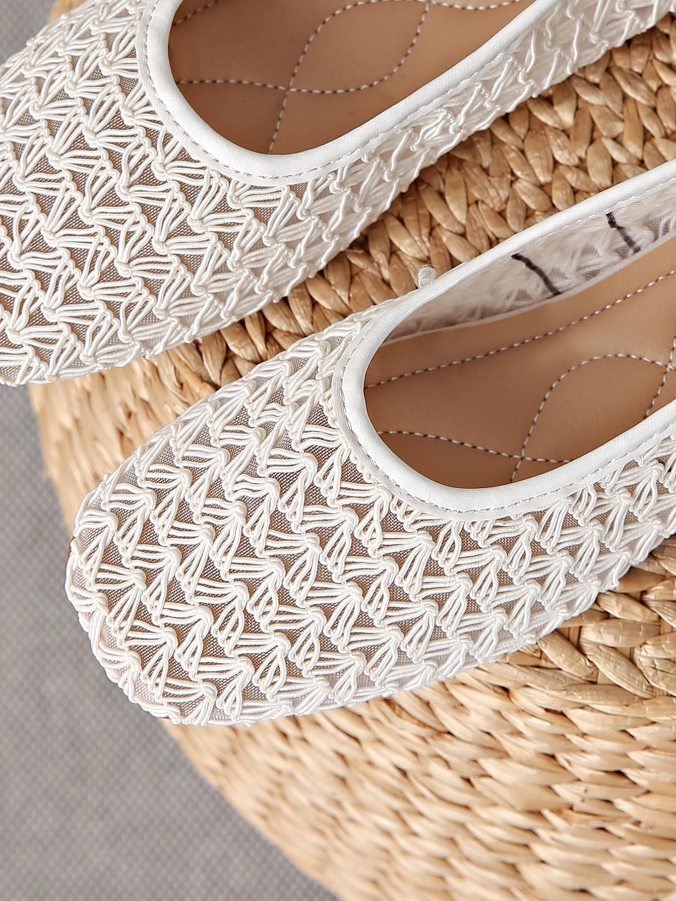 Women's Crochet Mesh Ballet Flats, Breathable Hollow Out Slip-On Shoes, Comfortable Soft Sole Walkers for Summer, Fashion Loafers for Ladies