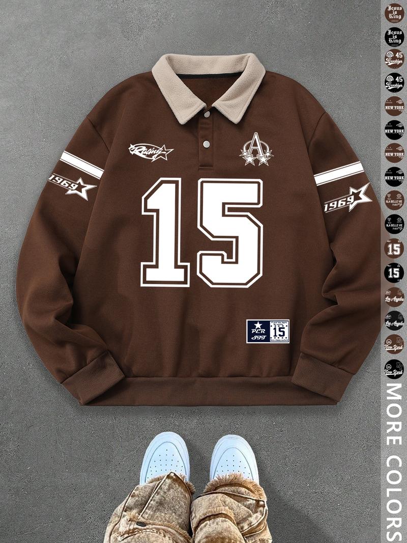 Unisex Y2K Style New York Letter Print Polo Sweatshirt, Thick Retro British Aesthetic Lamb Wool Collar Pullover for Streetwear Casual Wear Unisex Y2K Style New York Letter Print Polo Sweatshirt, Thick Retro British Aesthetic Lamb Wool Collar Pullover for Streetwear Casual Wear