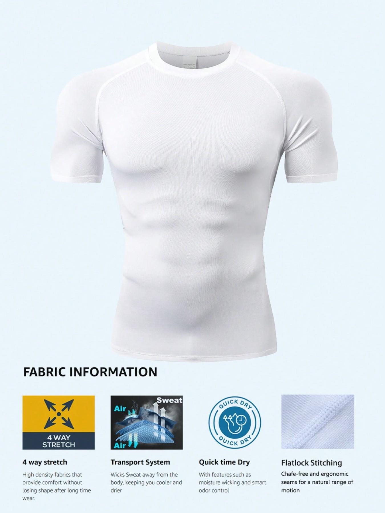 Men's 2-Pack Compression Sports T-Shirts, Fitness Running Tops, Breathable Moisture-Wicking Fabric, Boyfriend Style, Outdoor Running Basketball Cycling Gym Workout Casual Wear, Compression Sports Tee