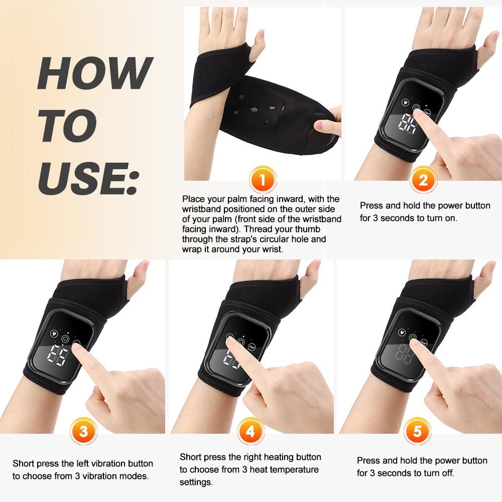 Heating and vibrating hand massager, suitable for both left and right hands, 3 types of vibration and 3 levels of hot compress massage wristband, electric heating and vibration wrist massager, wrist protection, can be given as a gift to  friends