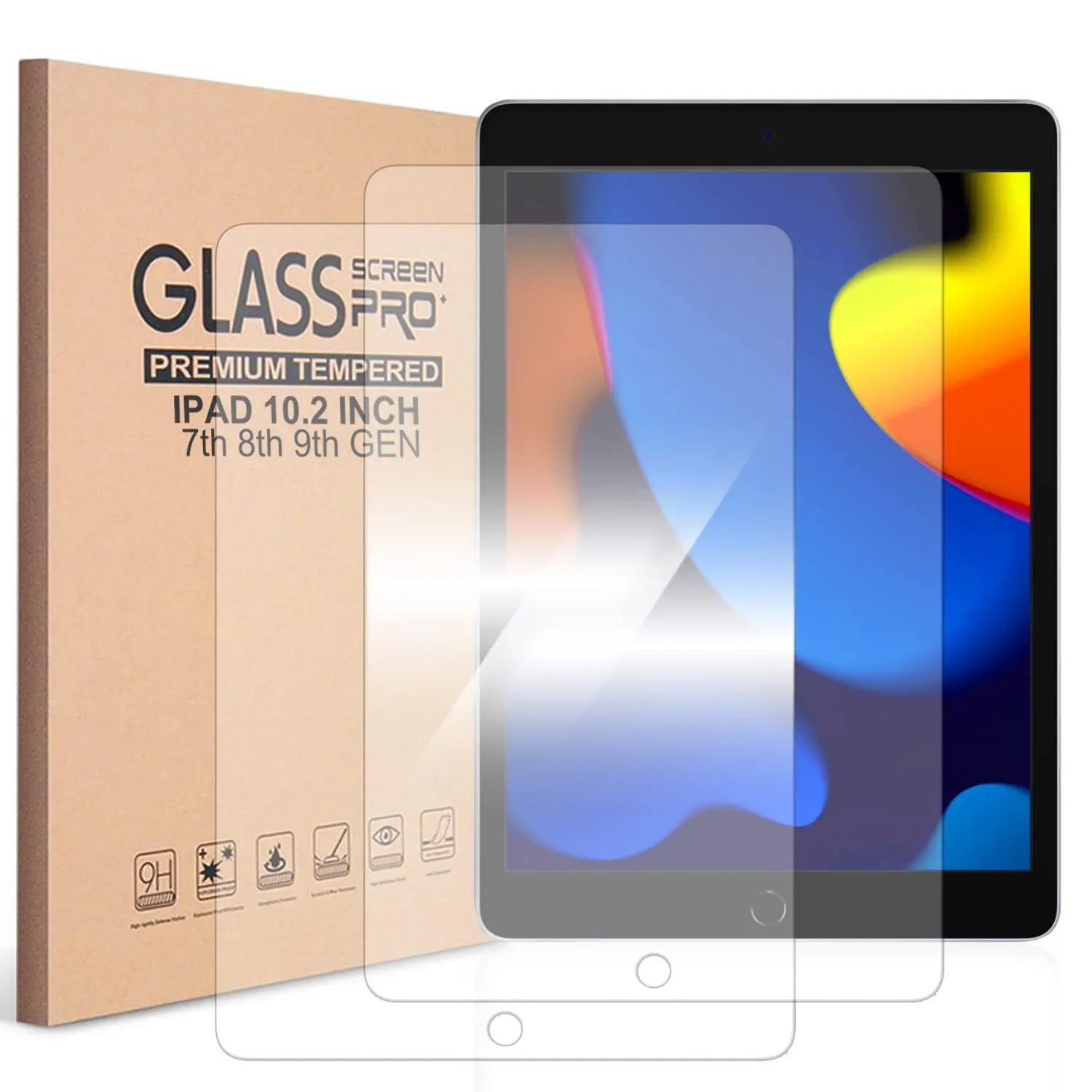 2 Pack Tempered Glass Compatible iPad 9th 8th 7th Generation (10.2 Inch ipad Screen Protector 9/8/7 gen 2021 2020 2019)