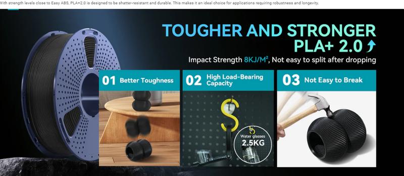 PLA+ 2.0, Upgraded PLA+(PLA Plus), 3D Printer Filament 1KG