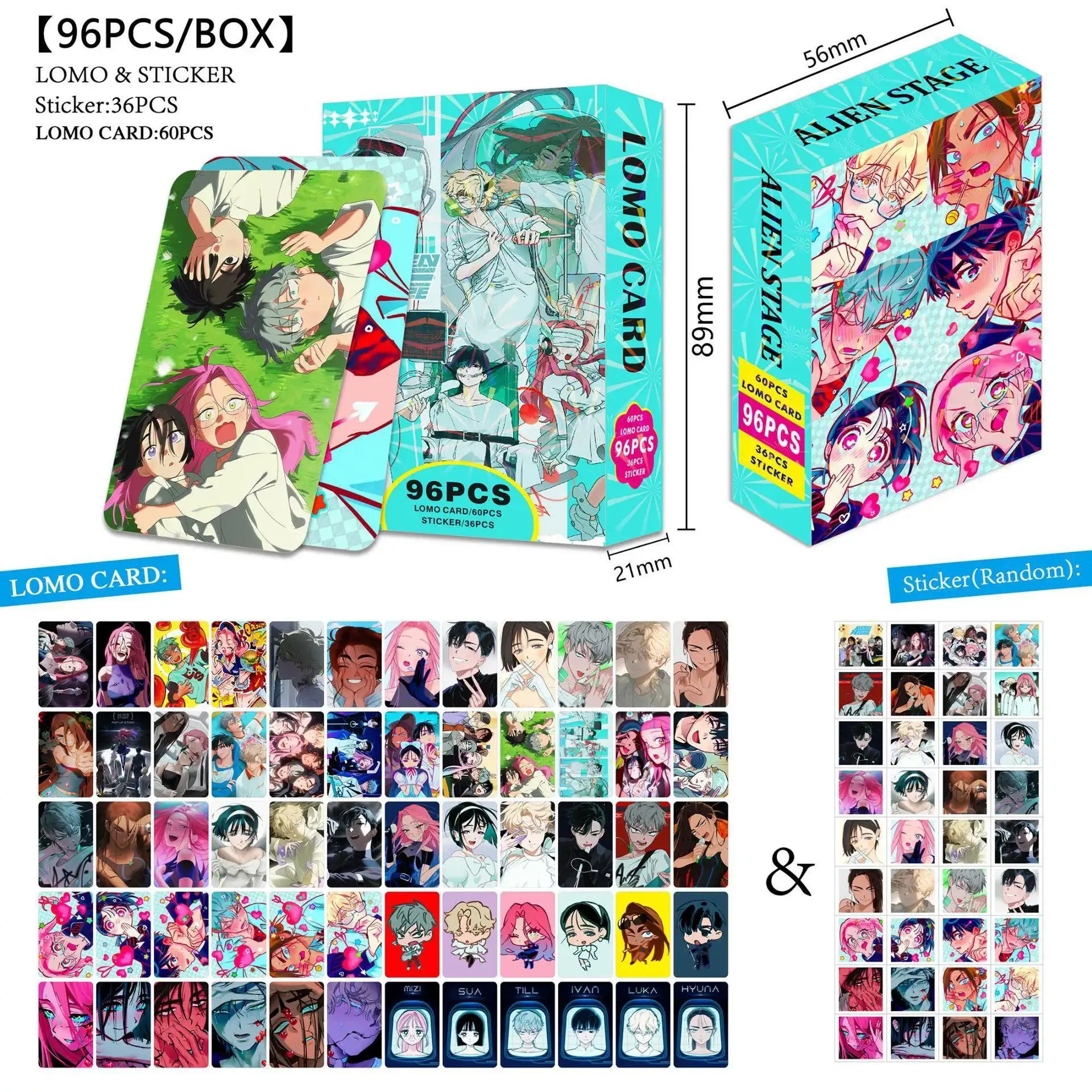 96Pcs/Box Anime Alien Stage Photo Cards Set - Mizi Sua Till Ivan Double-Sided LOMO Cards Perfect Gift for Fans