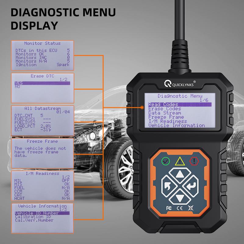 QUICKLYNKS-Car Full OBD2 EOBD Scanner Auto Engine System Diagnostic Tools  Automotive Professional Code Reader Fuel Vehicle