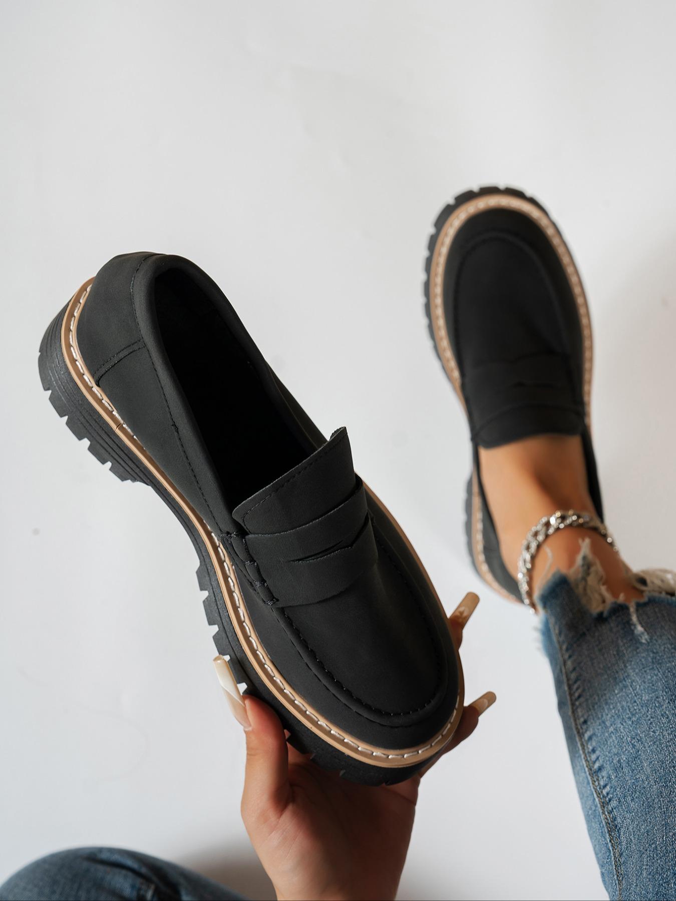 Thick Sole Loafers, Suede Material Upper, Classic Design with Height Boosting Effect, Perfect for Casual & Daily Wear, PU Leather Loafers