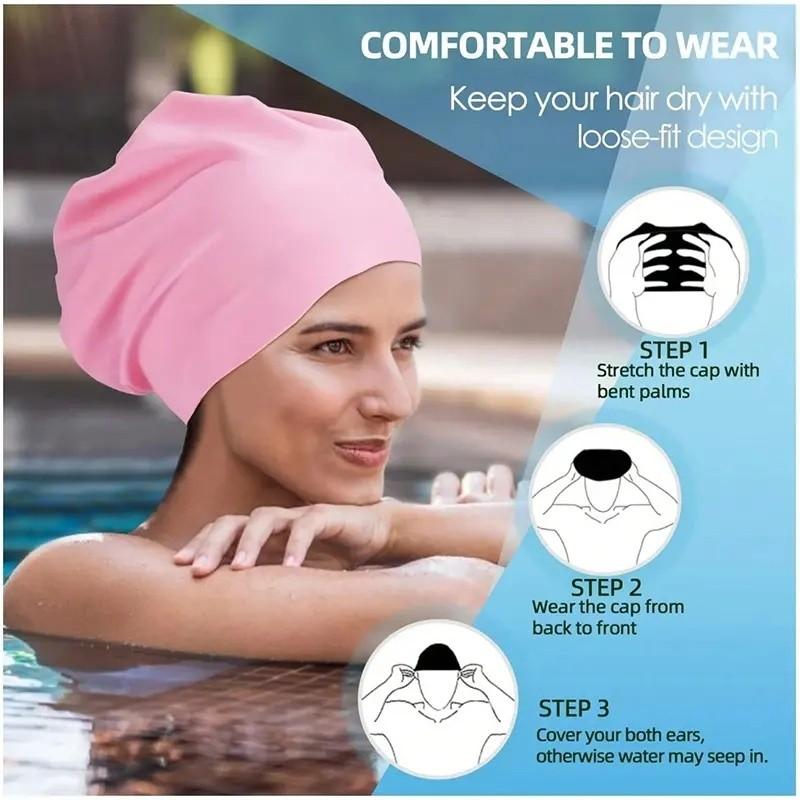 Extra Large Braided Hair Silicone Swim Cap, Waterproof, Keeps Hair Dry, Suitable for Adults and Teens, Easy to Wear, Swimming Hat