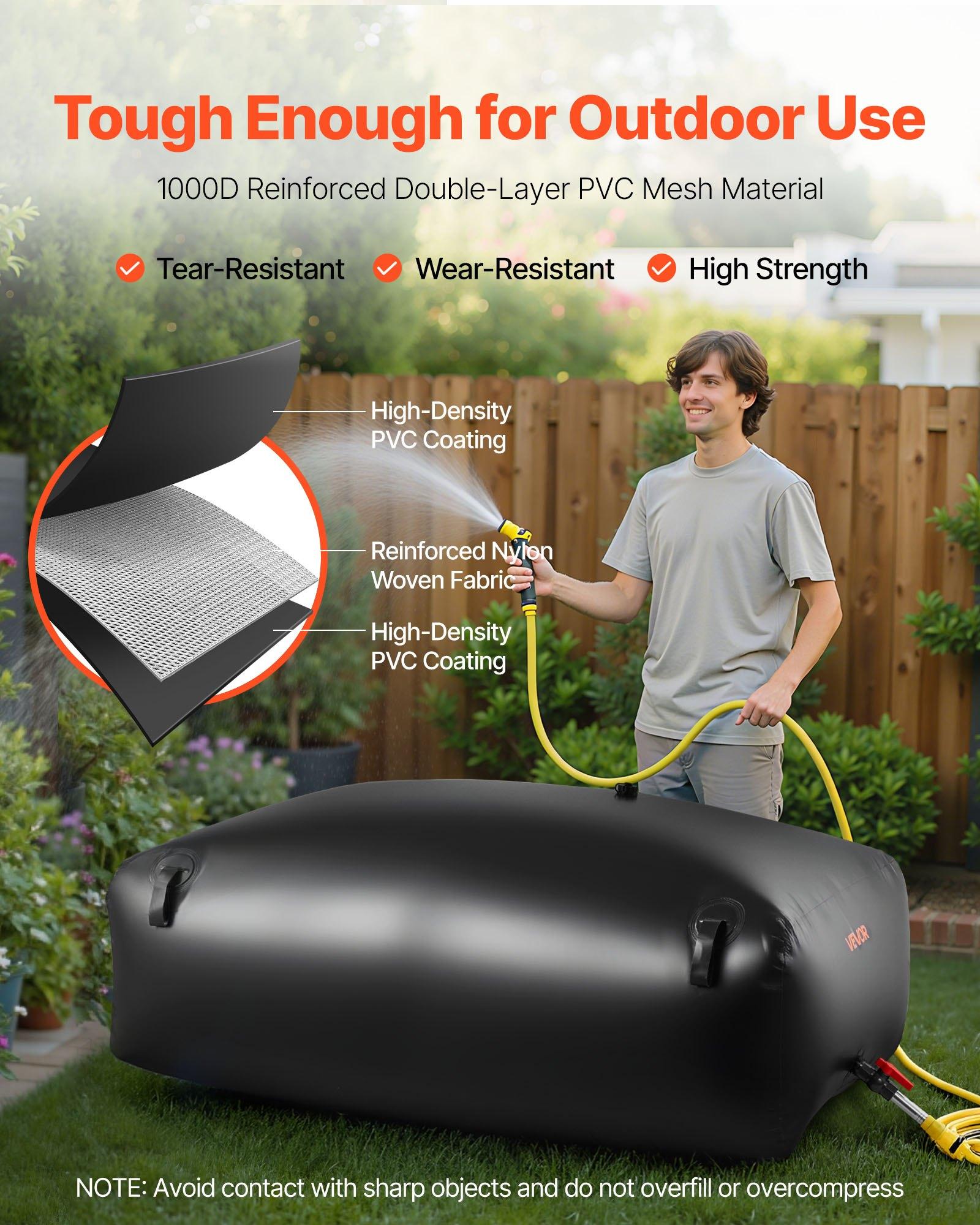 【Summerfinds】VEVOR Water Storage Bladder, 264.2 Gal Collapsible Water Storage Bag, Wear-Resistant 1000D PVC Soft Waters Bag, Leakproof Camping Tank Containers for Garden Irrigation RV Emergency Use, Black