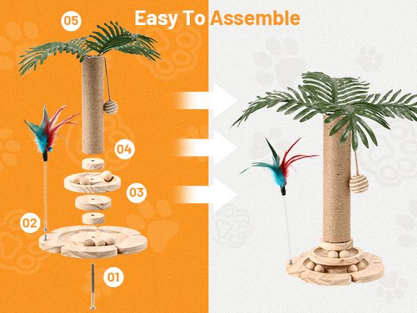Cute Design Cat Tree Tower for Indoor Cats with Interactive Dangling Balls, Jungle Paradise Design, Scratching Post & Tropical Decor