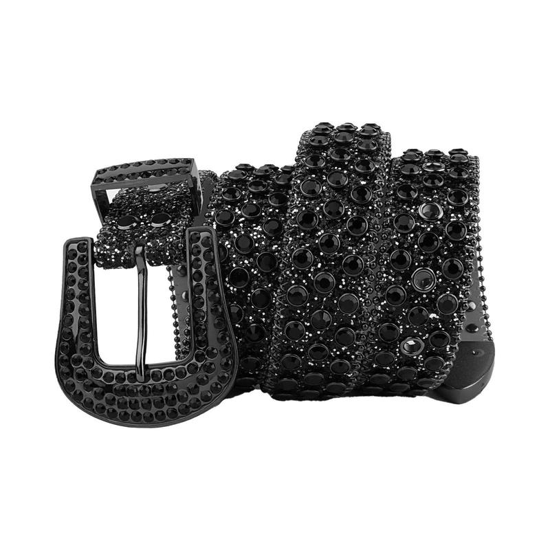 Black Glitter Goth Belt | Matte Leather w/Laser-Cut Rhinestones  Reflective Punk Unisex for Raves & Nightclubs beercaps jas  good  belt goth  belt vintage style pu leather belt