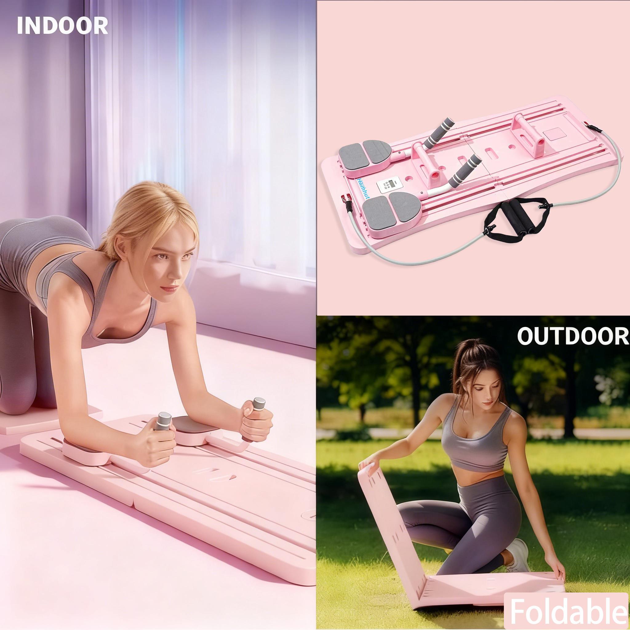 Multi-Purpose Foldable Pilates Reformer Set, Portable 4 in 1 Pilates Sliding Board for Home Fitness