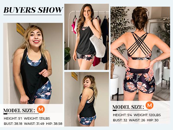 Aqua Eve Three Piece Athletic Tankini Swimsuits for Women with Swim Tank Tops with Boy Shorts and Sports Bra Modest Bathing Suit