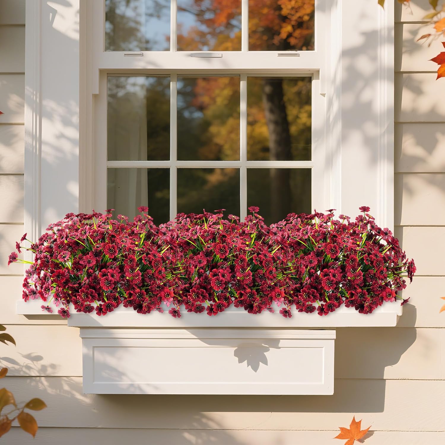 Artificial Fake Plants Flowers, Artificial Potted Flower for Outdoor Outside Fall Decoration,12 Bundles Faux Silk Daisy in Planter UV Resistant Look Real for Home Front Door Porch Patio Garden Balcony Autumn Decor(Brown)