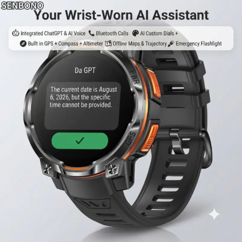 SENBONO Smartwatch, Unisex, Bluetooth-compatible Call, GPS, IP68 Waterproof, Sleep Tracking, 107 Sports Modes, Compatible with iPhone & Android