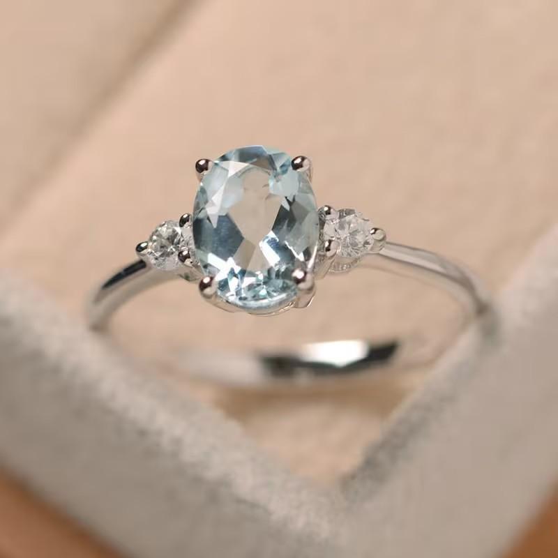 Elegant Promise Ring Adjustable Open Design, Embedded Light Blue Oxidized Zircon Jewelry, Daily Fashion Accessory, Luxurious Gift